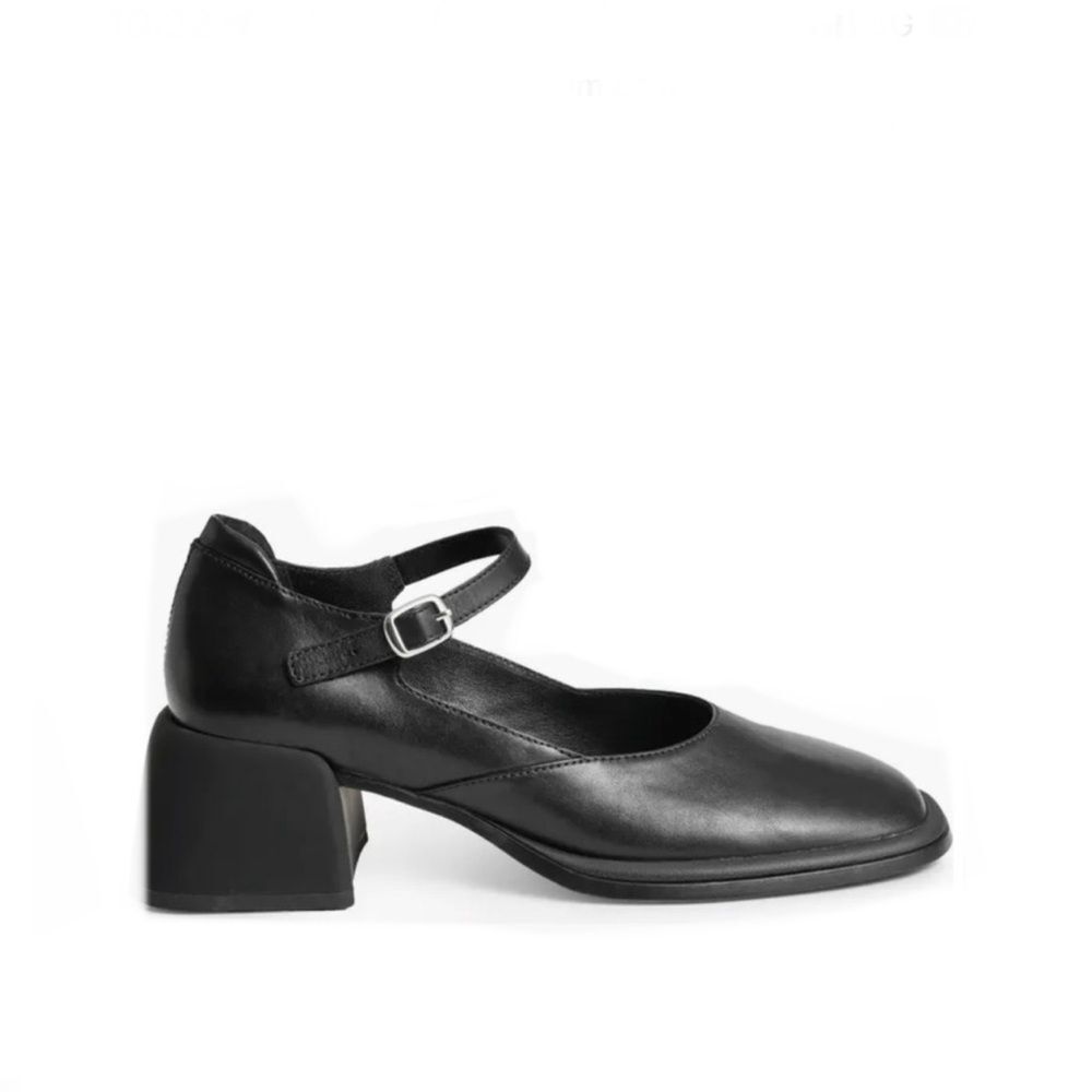 NEW VAGABOND Ansie square toe Mary Jane pumps in black leather mule